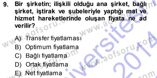 Kamu Ekonomisi 1 Dersi 2013 - 2014 Yılı (Vize) Ara Sınav Soruları 9. Soru