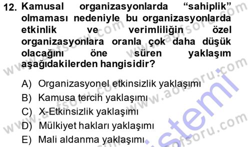 Kamu Ekonomisi 1 Dersi 2013 - 2014 Yılı (Final) Dönem Sonu Sınav Soruları 12. Soru