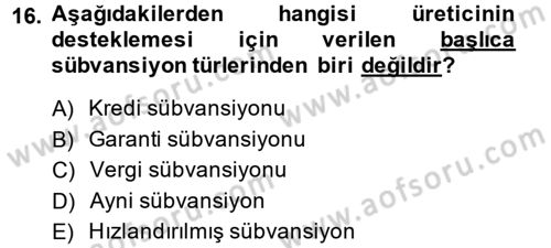Kamu Ekonomisi 1 Dersi 2013 - 2014 Yılı (Final) Dönem Sonu Sınav Soruları 16. Soru