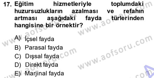 Kamu Ekonomisi 1 Dersi 2013 - 2014 Yılı (Final) Dönem Sonu Sınav Soruları 17. Soru
