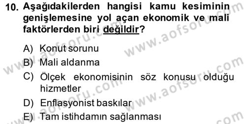 Kamu Ekonomisi 1 Dersi 2013 - 2014 Yılı Tek Ders Sınav Soruları 10. Soru