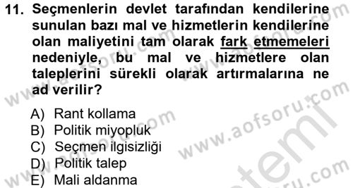 Kamu Ekonomisi 1 Dersi 2013 - 2014 Yılı Tek Ders Sınav Soruları 11. Soru