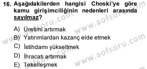 Kamu Ekonomisi 1 Dersi 2013 - 2014 Yılı Tek Ders Sınav Soruları 16. Soru