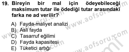 Kamu Ekonomisi 1 Dersi 2013 - 2014 Yılı Tek Ders Sınav Soruları 19. Soru