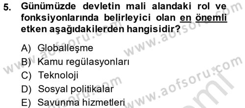Kamu Ekonomisi 1 Dersi 2013 - 2014 Yılı Tek Ders Sınav Soruları 5. Soru
