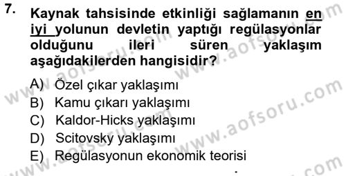 Kamu Ekonomisi 1 Dersi 2013 - 2014 Yılı Tek Ders Sınav Soruları 7. Soru