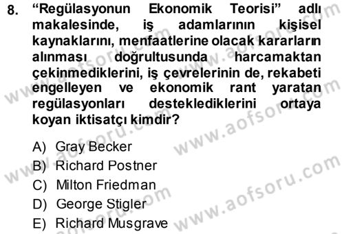 Kamu Ekonomisi 1 Dersi 2013 - 2014 Yılı Tek Ders Sınav Soruları 8. Soru