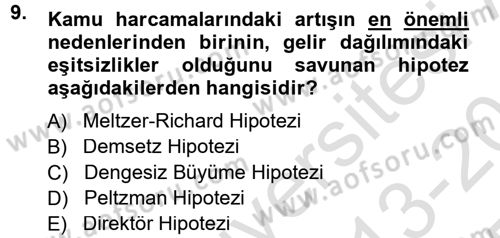 Kamu Ekonomisi 1 Dersi 2013 - 2014 Yılı Tek Ders Sınav Soruları 9. Soru