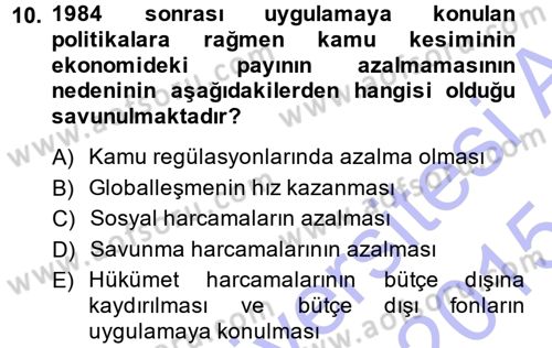 Kamu Ekonomisi 1 Dersi 2014 - 2015 Yılı (Vize) Ara Sınav Soruları 10. Soru