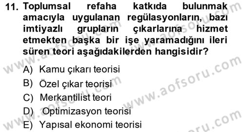 Kamu Ekonomisi 1 Dersi 2014 - 2015 Yılı (Vize) Ara Sınav Soruları 11. Soru