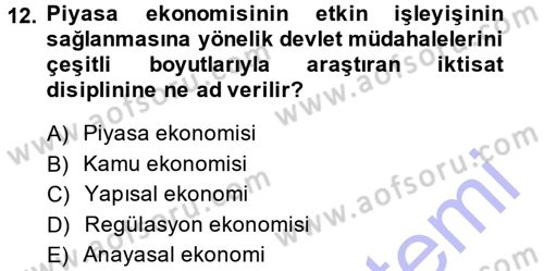 Kamu Ekonomisi 1 Dersi 2014 - 2015 Yılı (Vize) Ara Sınav Soruları 12. Soru