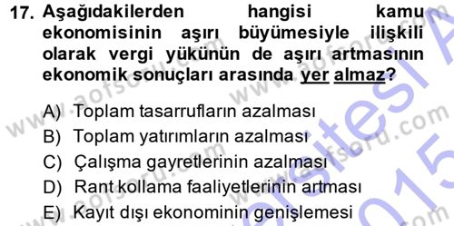 Kamu Ekonomisi 1 Dersi 2014 - 2015 Yılı (Vize) Ara Sınav Soruları 17. Soru