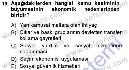 Kamu Ekonomisi 1 Dersi 2014 - 2015 Yılı (Vize) Ara Sınav Soruları 19. Soru