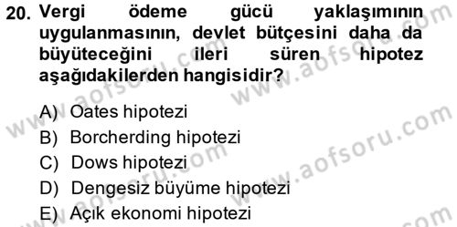 Kamu Ekonomisi 1 Dersi 2014 - 2015 Yılı (Vize) Ara Sınav Soruları 20. Soru