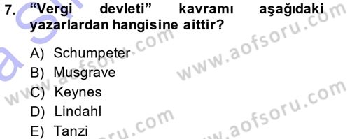 Kamu Ekonomisi 1 Dersi 2014 - 2015 Yılı (Vize) Ara Sınav Soruları 7. Soru