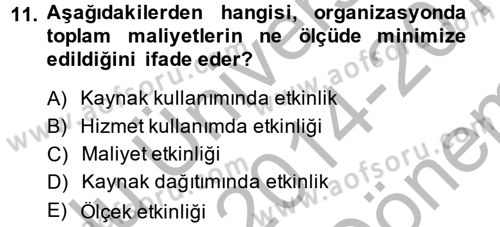 Kamu Ekonomisi 1 Dersi 2014 - 2015 Yılı (Final) Dönem Sonu Sınav Soruları 11. Soru
