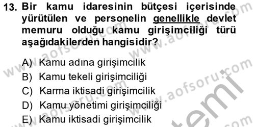 Kamu Ekonomisi 1 Dersi 2014 - 2015 Yılı (Final) Dönem Sonu Sınav Soruları 13. Soru