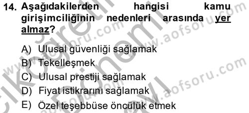 Kamu Ekonomisi 1 Dersi 2014 - 2015 Yılı (Final) Dönem Sonu Sınav Soruları 14. Soru