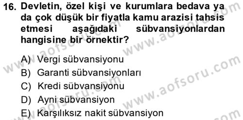 Kamu Ekonomisi 1 Dersi 2014 - 2015 Yılı (Final) Dönem Sonu Sınav Soruları 16. Soru