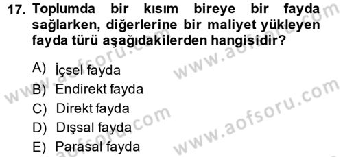 Kamu Ekonomisi 1 Dersi 2014 - 2015 Yılı (Final) Dönem Sonu Sınav Soruları 17. Soru