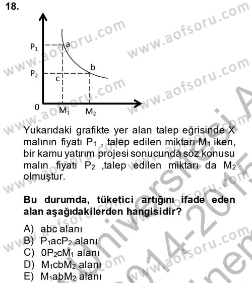 Kamu Ekonomisi 1 Dersi 2014 - 2015 Yılı (Final) Dönem Sonu Sınav Soruları 18. Soru