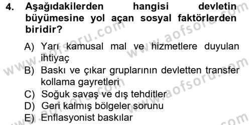 Kamu Ekonomisi 1 Dersi 2014 - 2015 Yılı (Final) Dönem Sonu Sınav Soruları 4. Soru