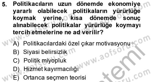 Kamu Ekonomisi 1 Dersi 2014 - 2015 Yılı (Final) Dönem Sonu Sınav Soruları 5. Soru