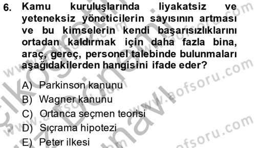 Kamu Ekonomisi 1 Dersi 2014 - 2015 Yılı (Final) Dönem Sonu Sınav Soruları 6. Soru