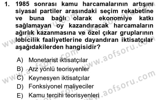 Kamu Ekonomisi 1 Dersi 2015 - 2016 Yılı (Vize) Ara Sınav Soruları 1. Soru