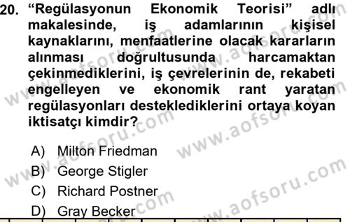 Kamu Ekonomisi 1 Dersi 2015 - 2016 Yılı (Vize) Ara Sınav Soruları 20. Soru