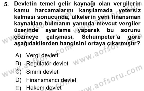 Kamu Ekonomisi 1 Dersi 2015 - 2016 Yılı (Vize) Ara Sınav Soruları 5. Soru