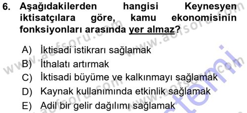 Kamu Ekonomisi 1 Dersi 2015 - 2016 Yılı (Vize) Ara Sınav Soruları 6. Soru
