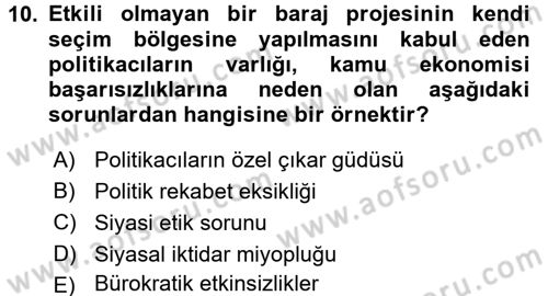Kamu Ekonomisi 1 Dersi 2015 - 2016 Yılı (Final) Dönem Sonu Sınav Soruları 10. Soru