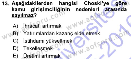 Kamu Ekonomisi 1 Dersi 2015 - 2016 Yılı (Final) Dönem Sonu Sınav Soruları 13. Soru