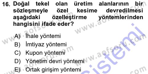 Kamu Ekonomisi 1 Dersi 2015 - 2016 Yılı (Final) Dönem Sonu Sınav Soruları 16. Soru