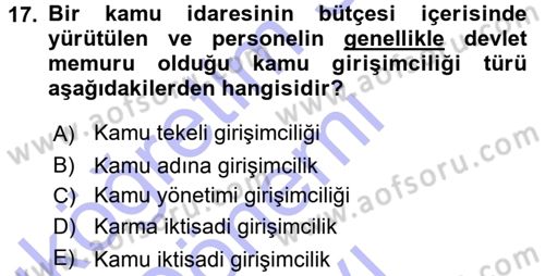 Kamu Ekonomisi 1 Dersi 2015 - 2016 Yılı (Final) Dönem Sonu Sınav Soruları 17. Soru