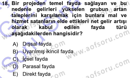 Kamu Ekonomisi 1 Dersi 2015 - 2016 Yılı (Final) Dönem Sonu Sınav Soruları 18. Soru