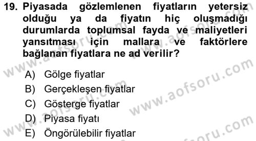 Kamu Ekonomisi 1 Dersi 2015 - 2016 Yılı (Final) Dönem Sonu Sınav Soruları 19. Soru