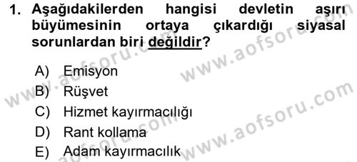 Kamu Ekonomisi 1 Dersi 2015 - 2016 Yılı Tek Ders Sınav Soruları 1. Soru