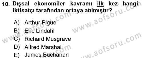 Kamu Ekonomisi 1 Dersi 2015 - 2016 Yılı Tek Ders Sınav Soruları 10. Soru