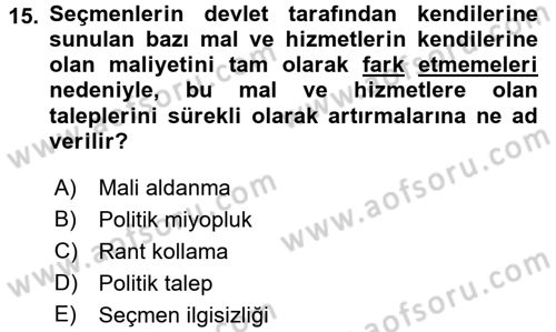 Kamu Ekonomisi 1 Dersi 2015 - 2016 Yılı Tek Ders Sınav Soruları 15. Soru