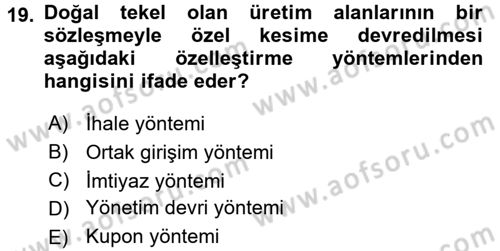 Kamu Ekonomisi 1 Dersi 2015 - 2016 Yılı Tek Ders Sınav Soruları 19. Soru