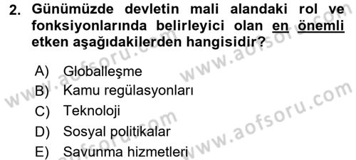 Kamu Ekonomisi 1 Dersi 2015 - 2016 Yılı Tek Ders Sınav Soruları 2. Soru