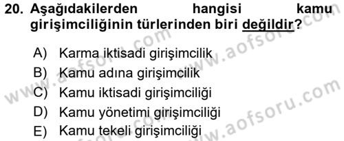 Kamu Ekonomisi 1 Dersi 2015 - 2016 Yılı Tek Ders Sınav Soruları 20. Soru