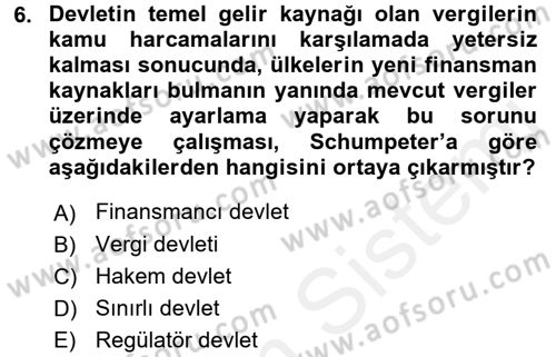 Kamu Ekonomisi 1 Dersi 2015 - 2016 Yılı Tek Ders Sınav Soruları 6. Soru