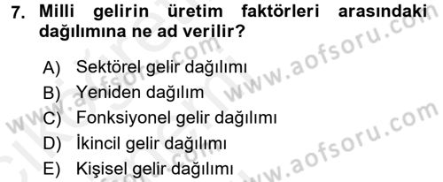 Kamu Ekonomisi 1 Dersi 2015 - 2016 Yılı Tek Ders Sınav Soruları 7. Soru