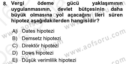 Kamu Ekonomisi 1 Dersi 2015 - 2016 Yılı Tek Ders Sınav Soruları 8. Soru