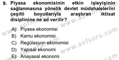 Kamu Ekonomisi 1 Dersi 2015 - 2016 Yılı Tek Ders Sınav Soruları 9. Soru