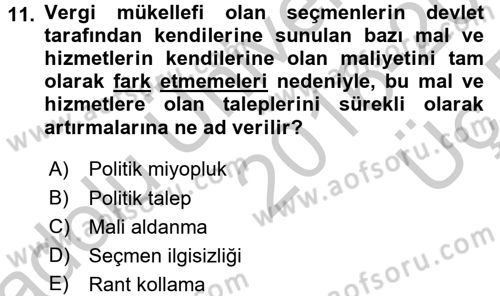 Kamu Ekonomisi 1 Dersi 2016 - 2017 Yılı 3 Ders Sınav Soruları 11. Soru