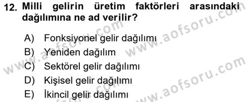 Kamu Ekonomisi 1 Dersi 2016 - 2017 Yılı 3 Ders Sınav Soruları 12. Soru